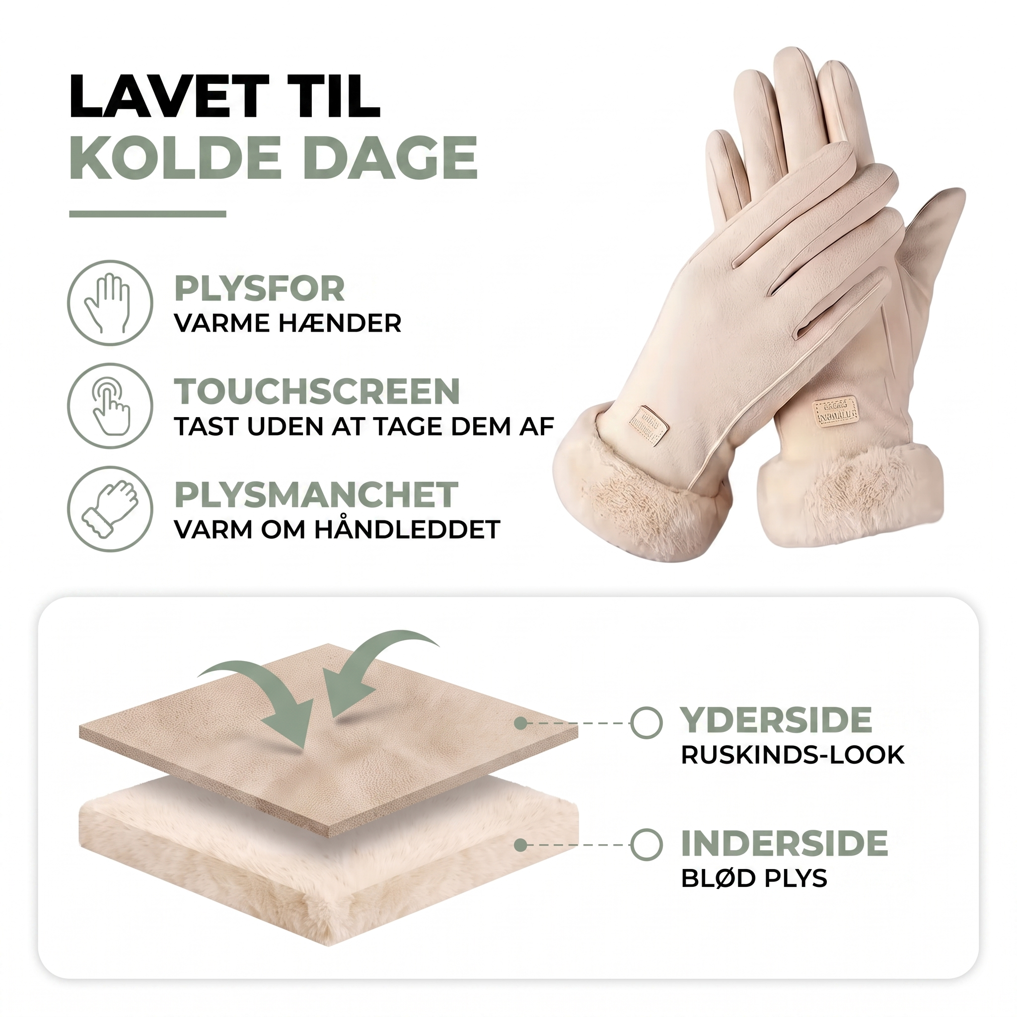Varme touchscreen-handsker til dame i beige