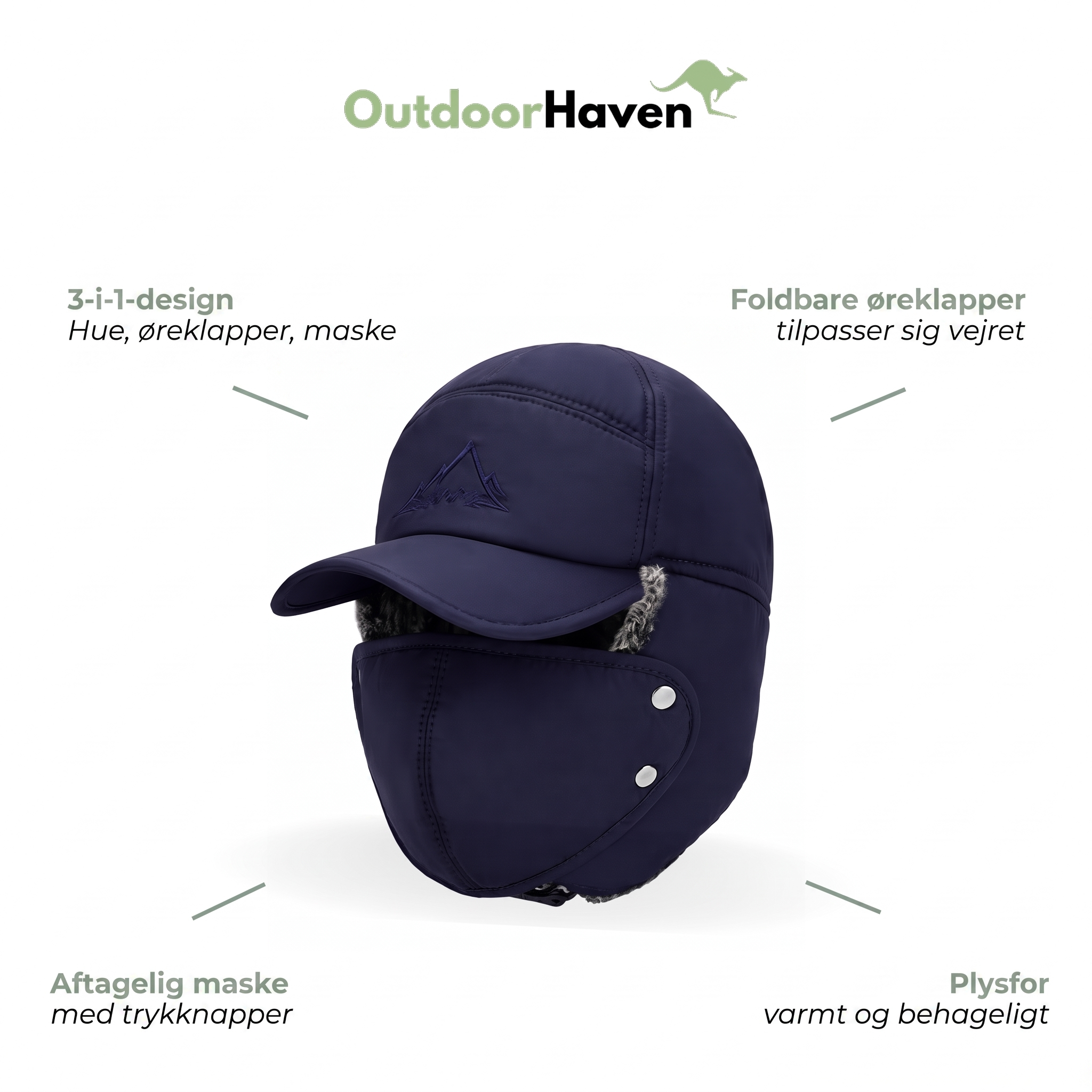Skihue herre 3-i-1 – med ørenklapper og ansigtsmaske