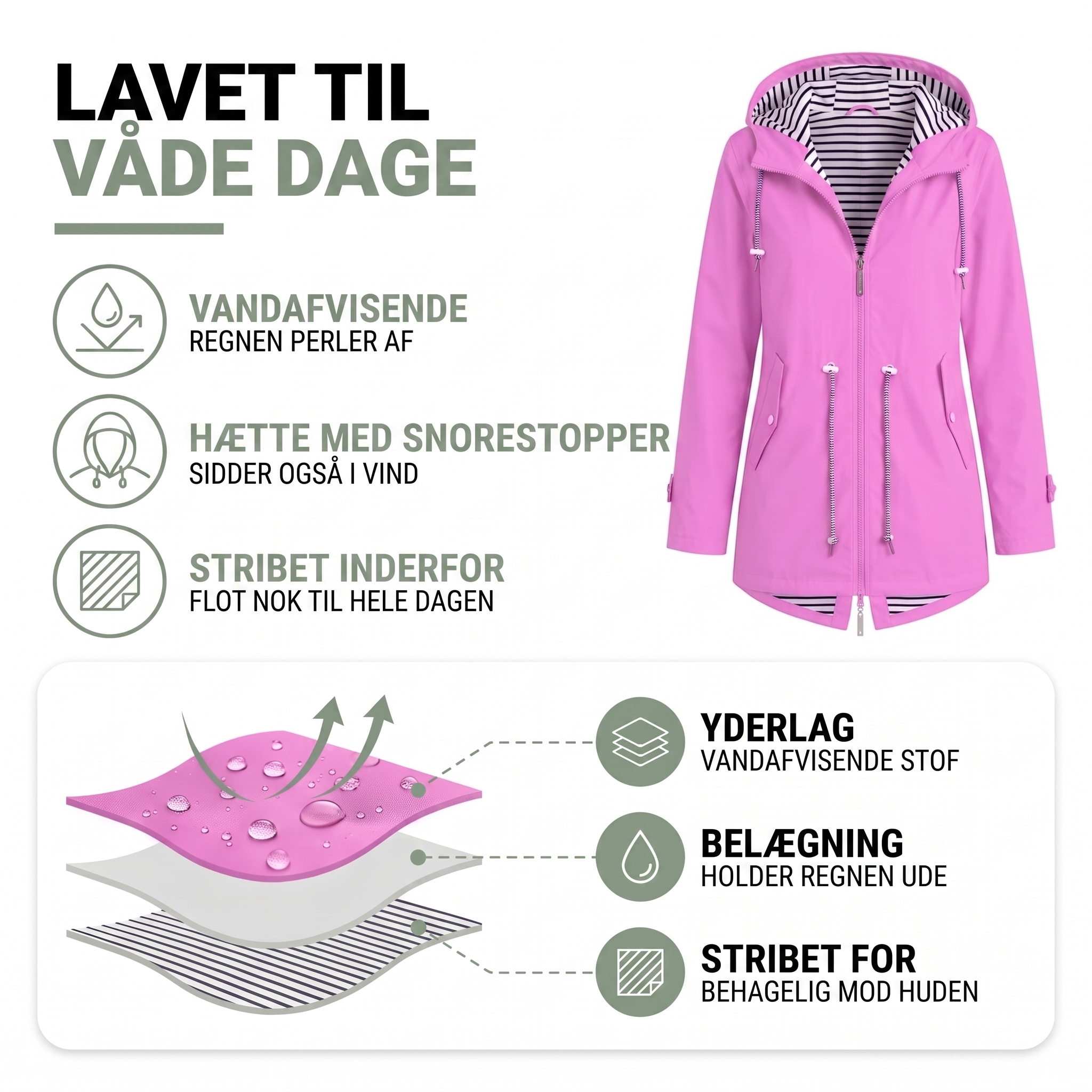 Regnjakke dame – vandafvisende med hætte