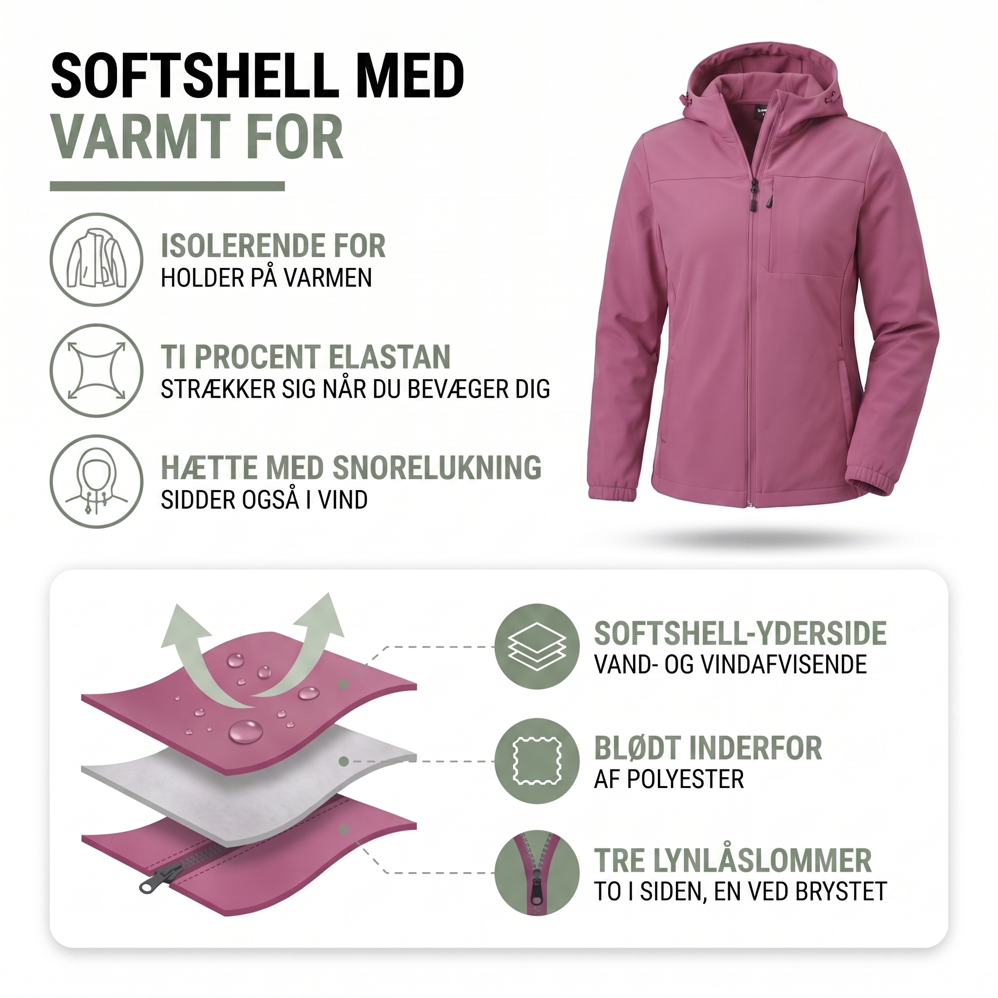 Softshell jakke dame foret med hætte