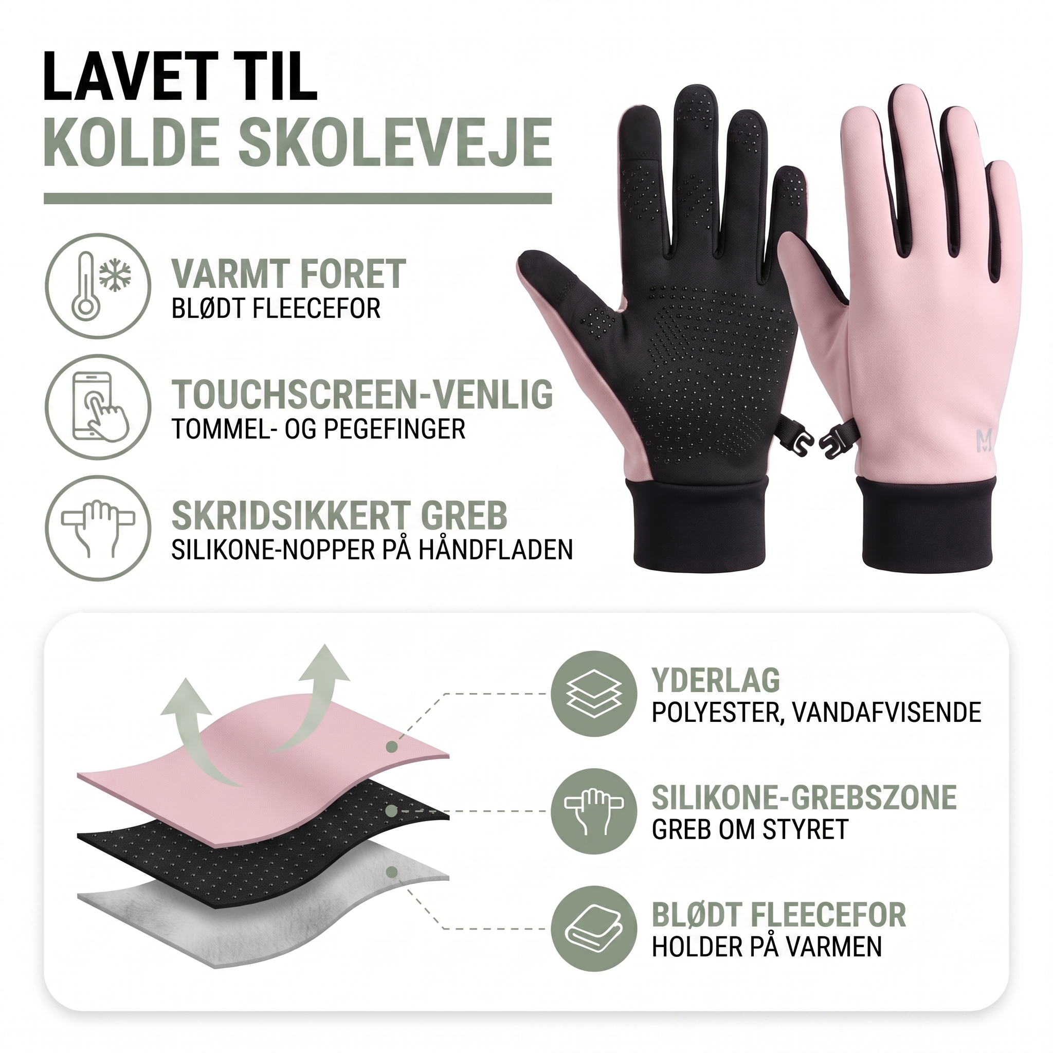 Vinterhandsker til børn med touchscreen og fleecefor