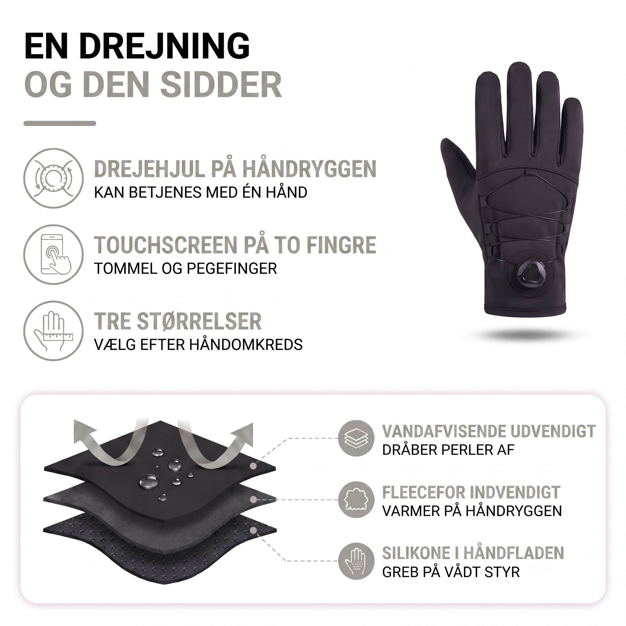 Cykelhandsker vinter sorte set forfra