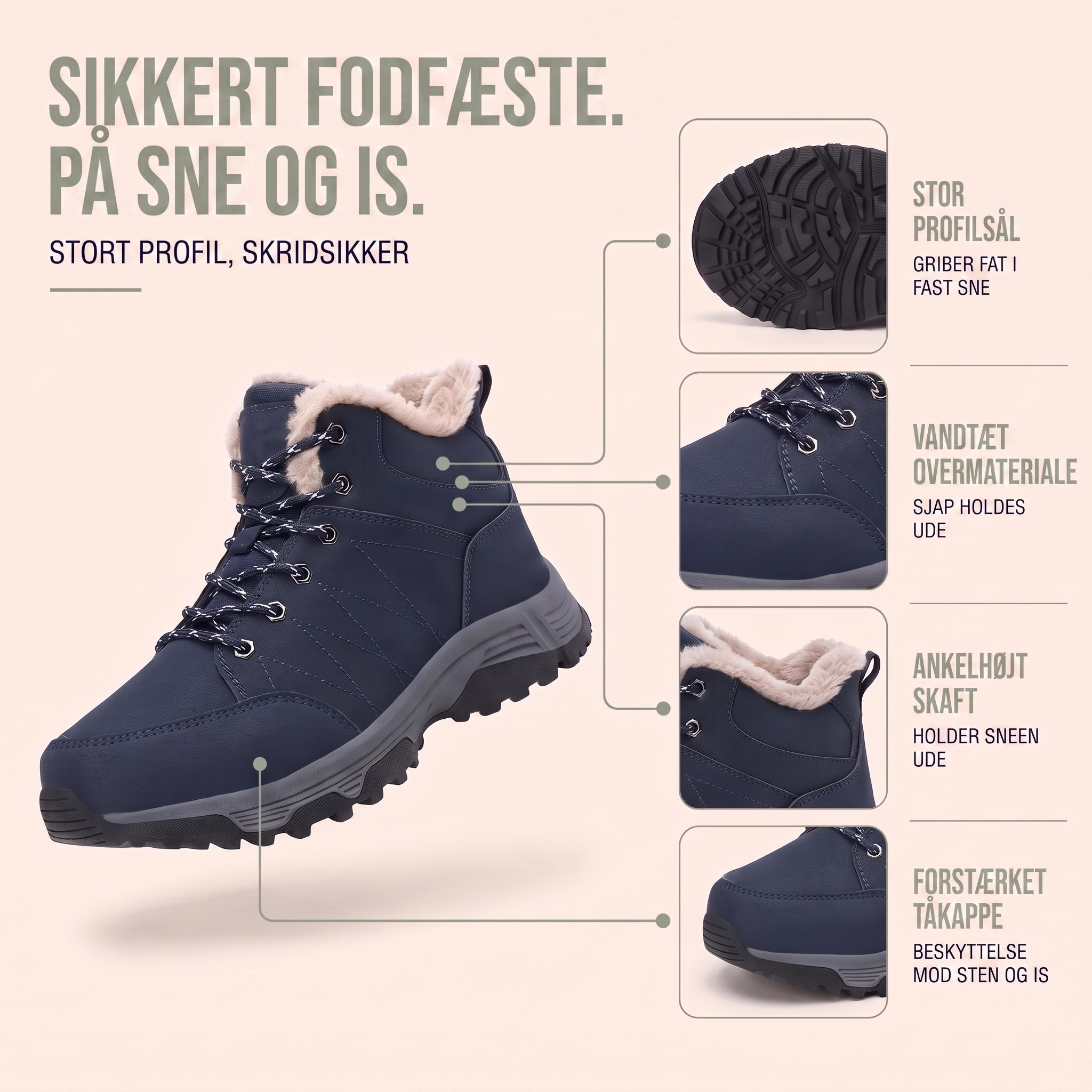 Vinterstøvler herre sort set forfra