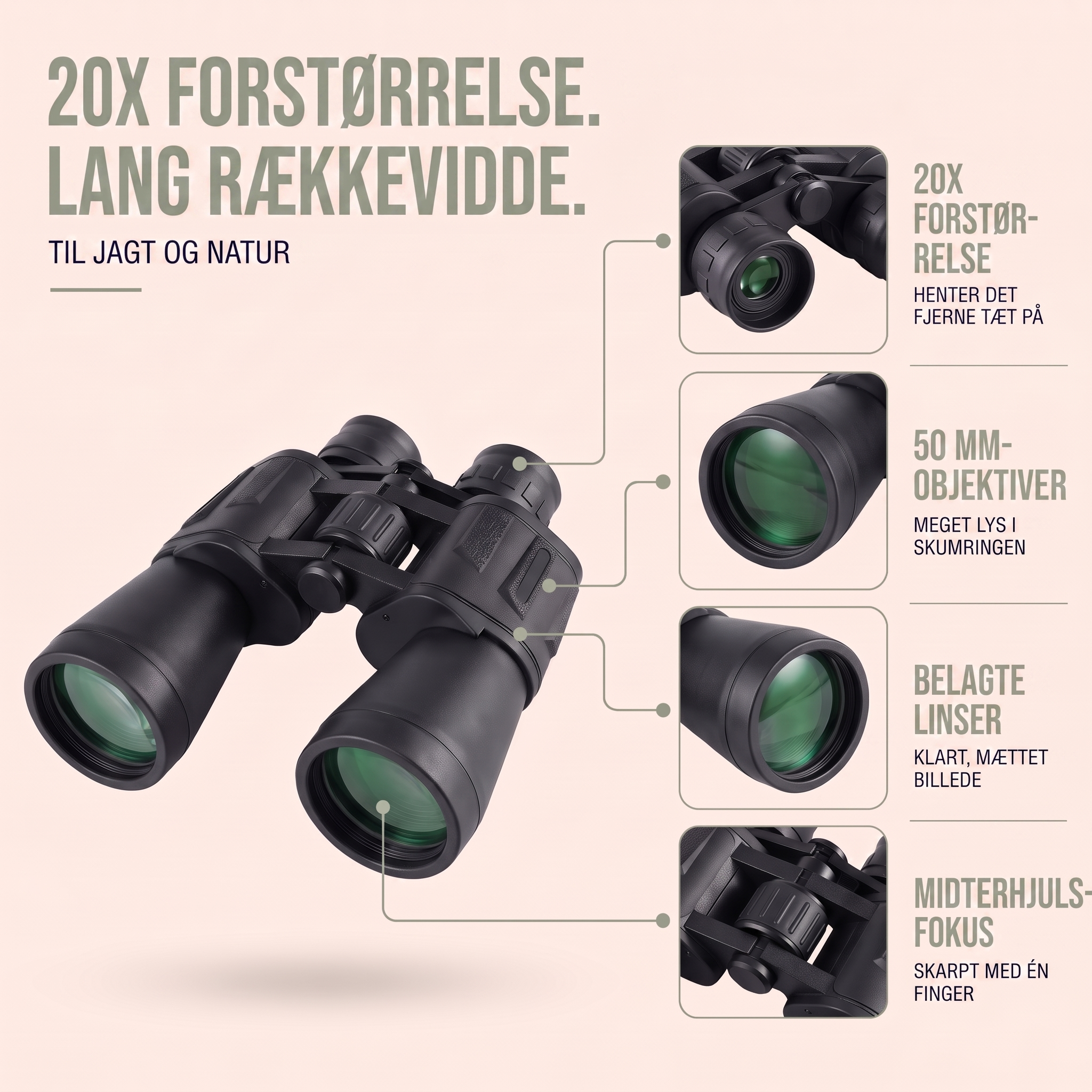 Kikkert 20x50 – stor rækkevidde til jagt og natur
