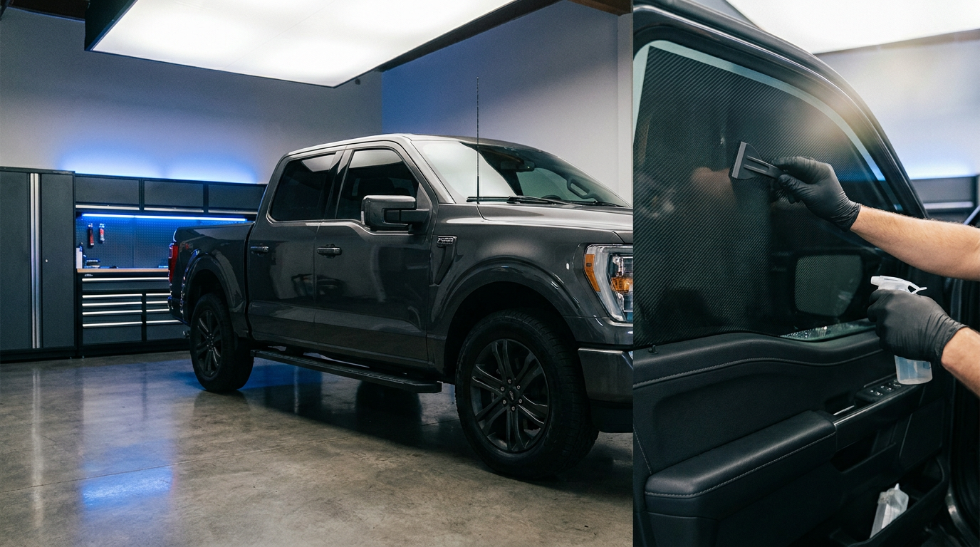 Carbon window tint installation on truck