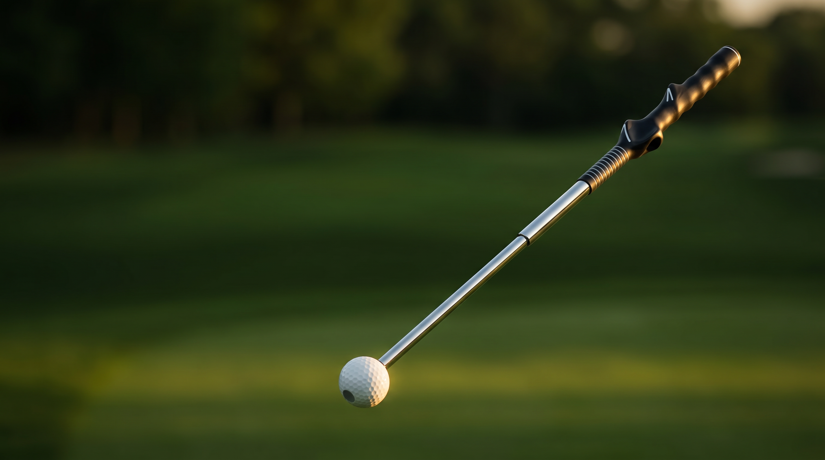Pro Swing Click Trainer positioned near a golf ball