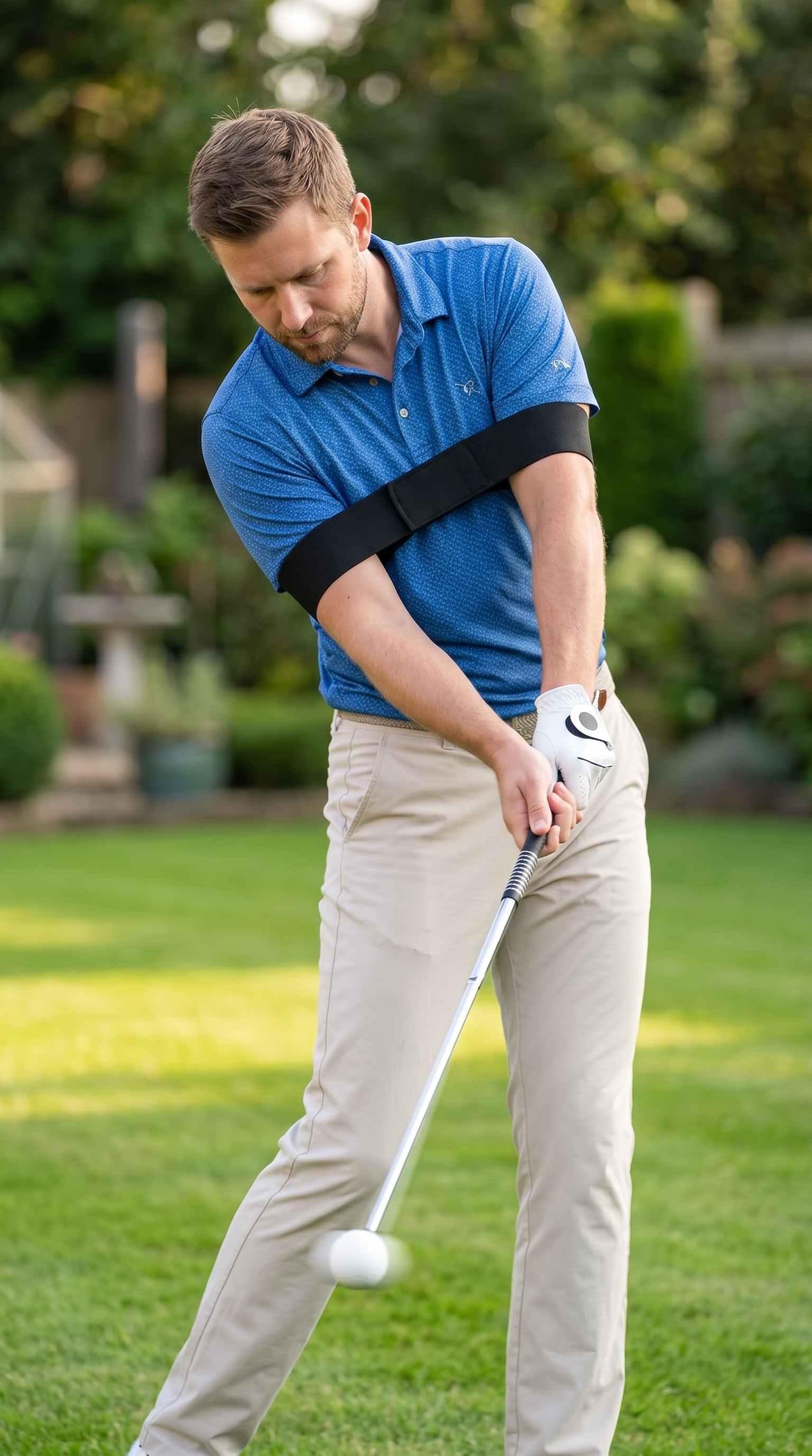 Golfer practicing release timing with the Pro Swing Click Trainer