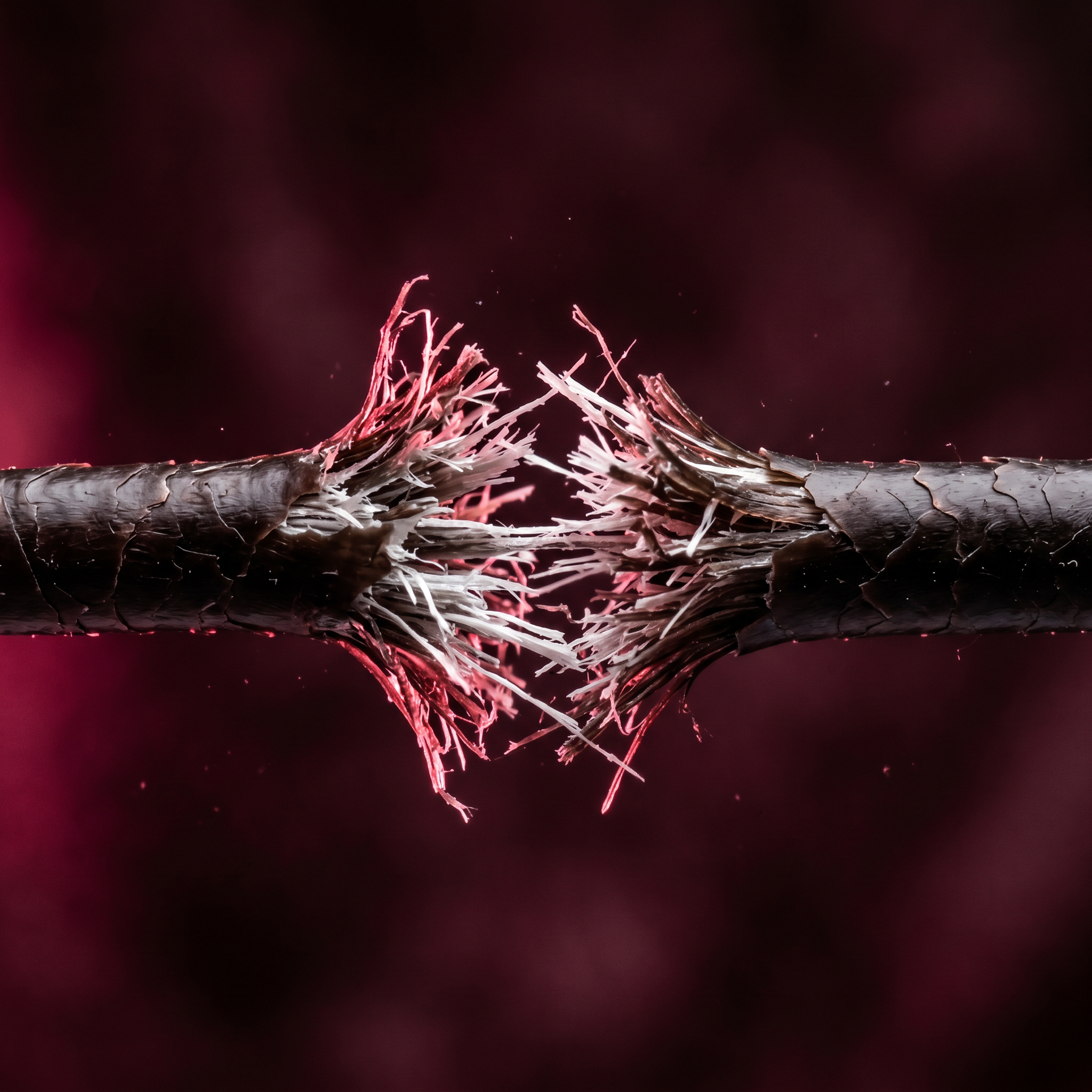Macro of hair strand snapping mid-shaft
