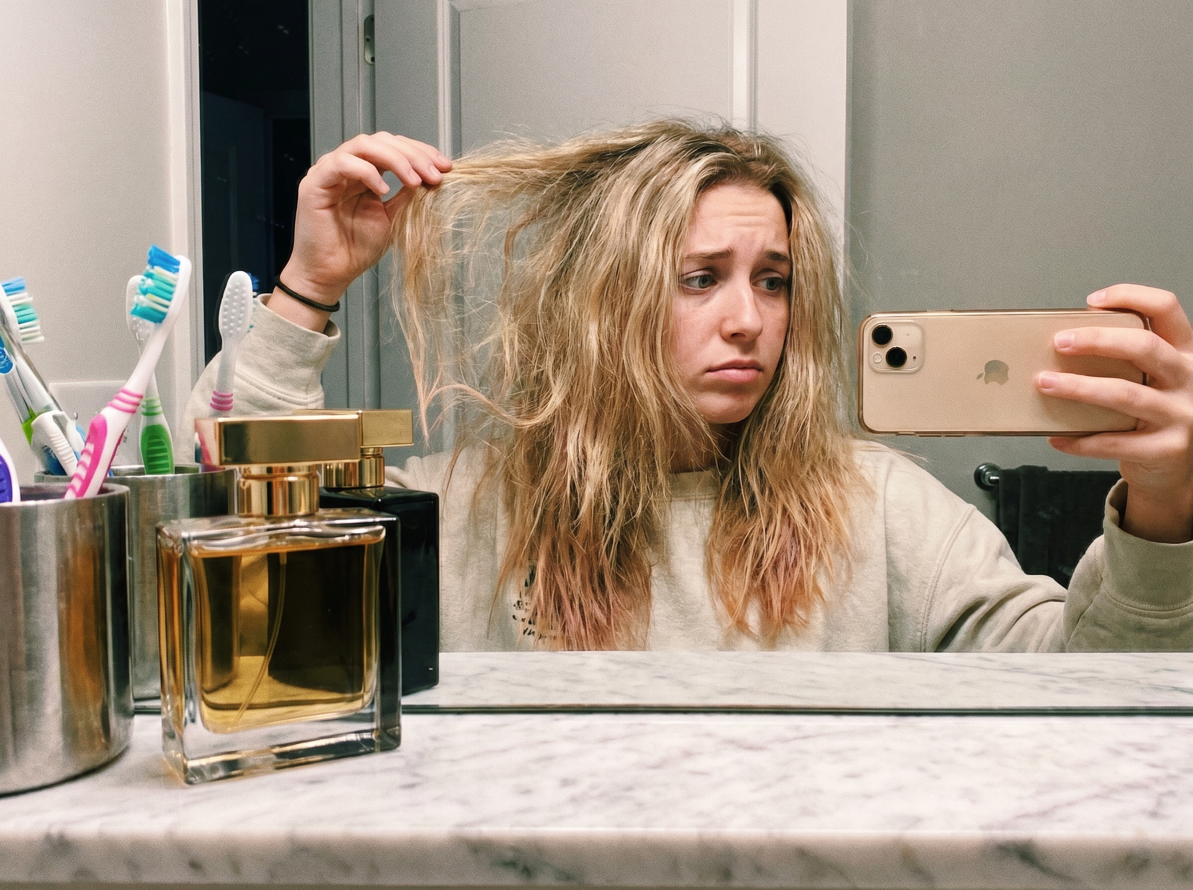 Damaged hair from alcohol-based perfume — dry, brittle, color fade