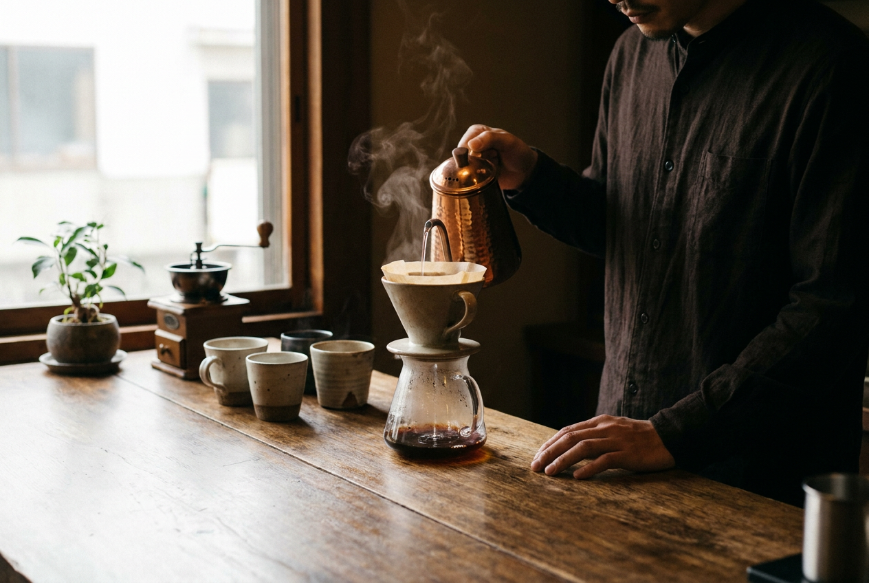 日本の繊細なハンドドリップコーヒー