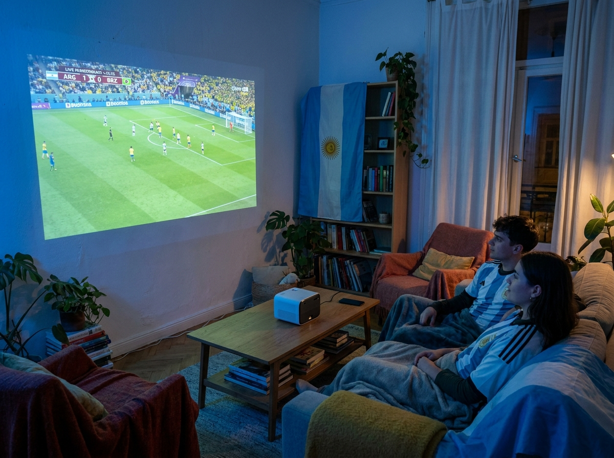 Mirando el partido en casa