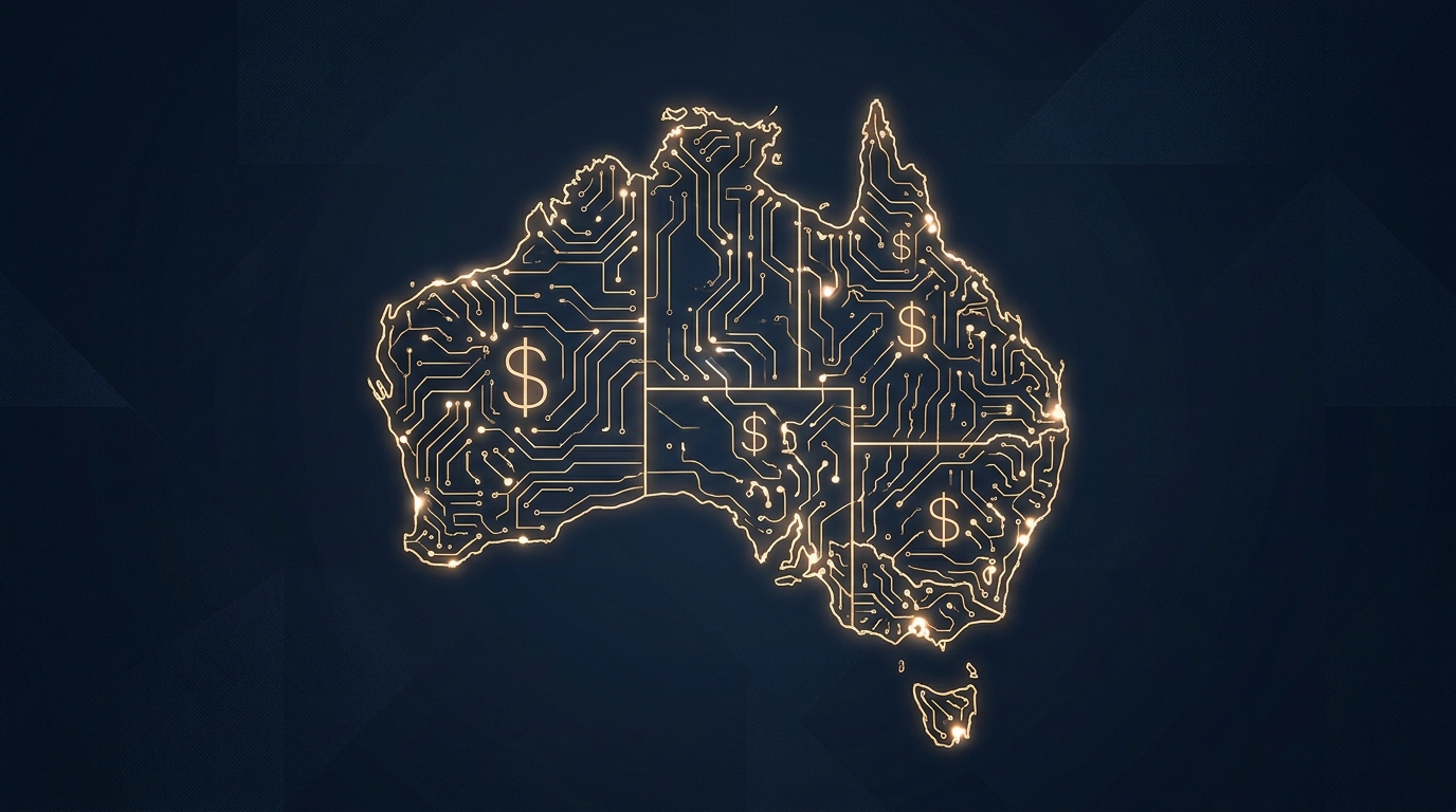 Australia rendered as a glowing circuit board of innovation