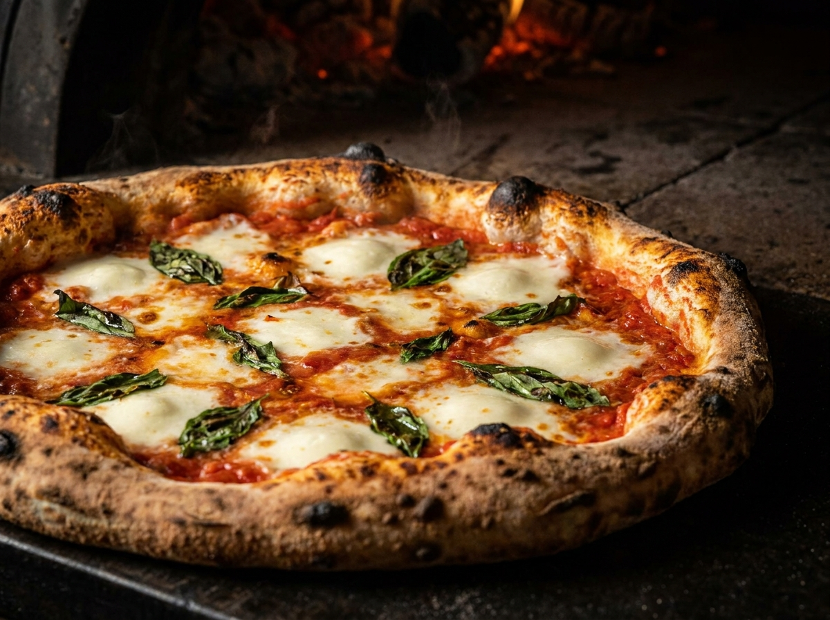 Wood-fired margherita pizza