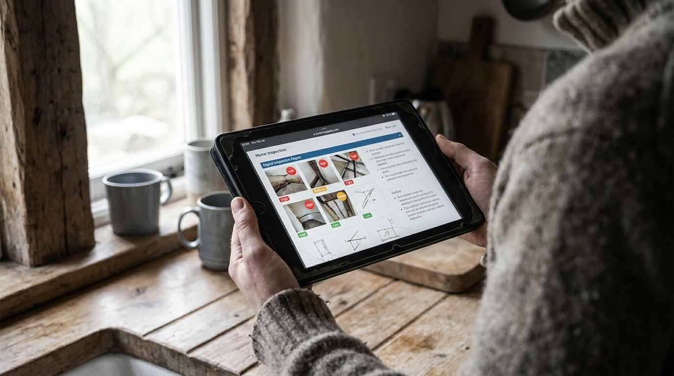 Home inspection report open on a tablet