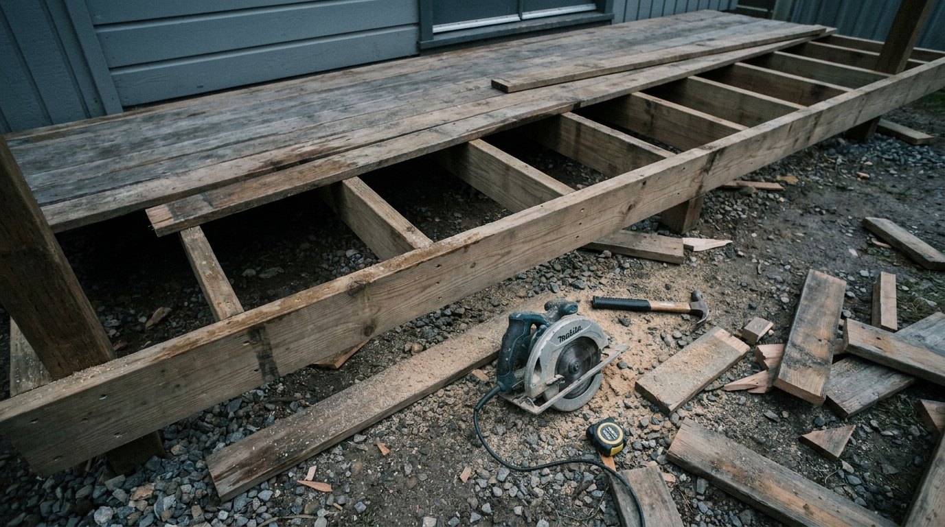 Ground-level deck platform under construction