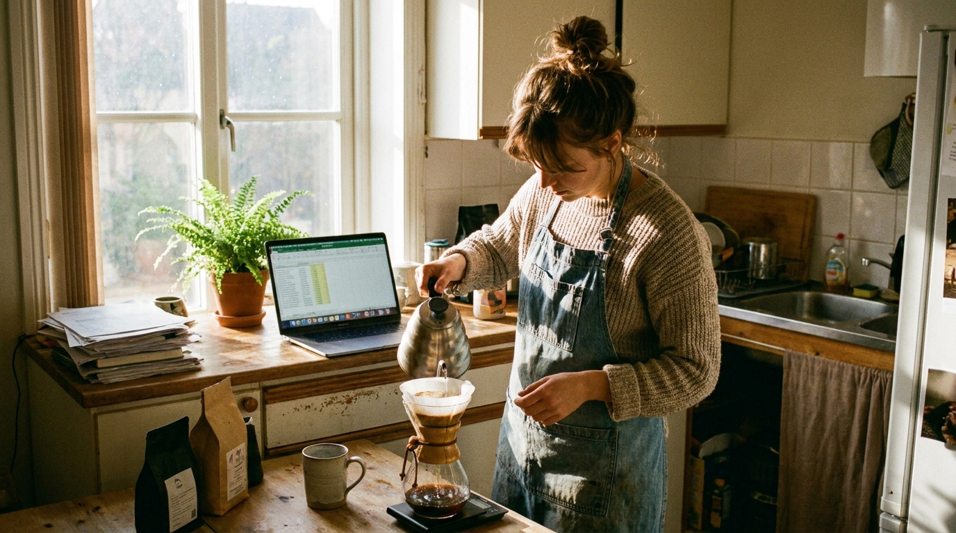 Tenant making coffee in the kitchenette of a finished ADU