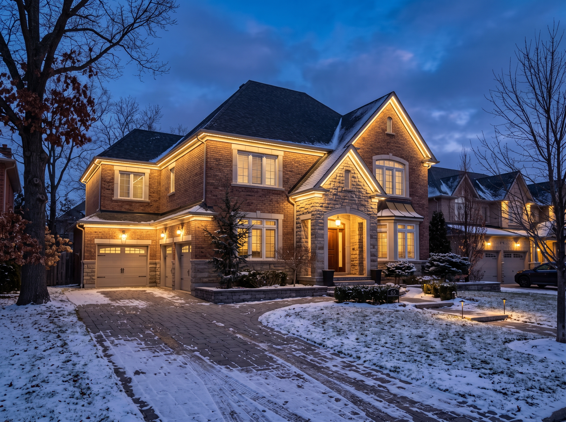 Permanent LED roofline lighting on a Richmond Hill home near Oak Ridges