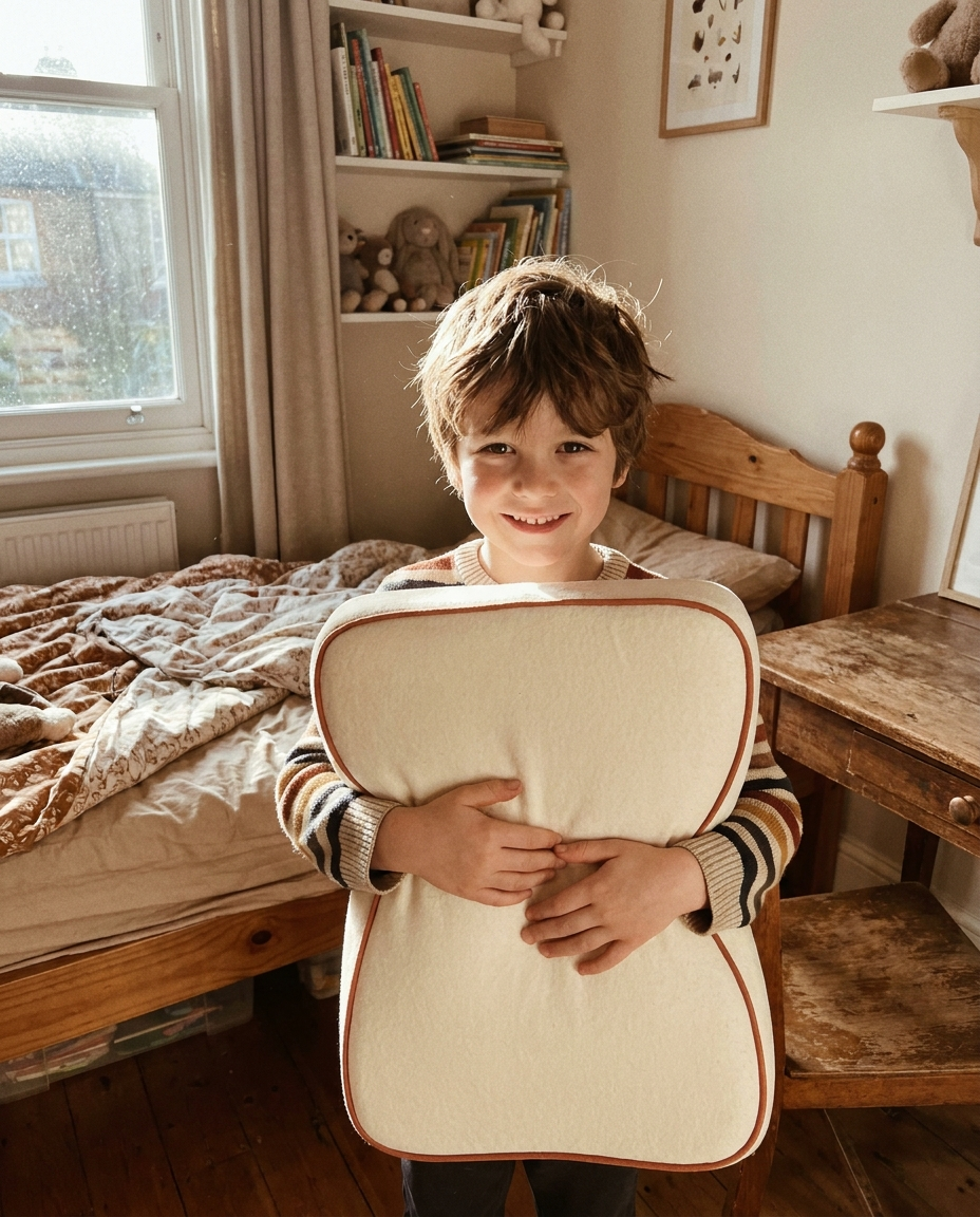 Bambino che tiene in mano il cuscino