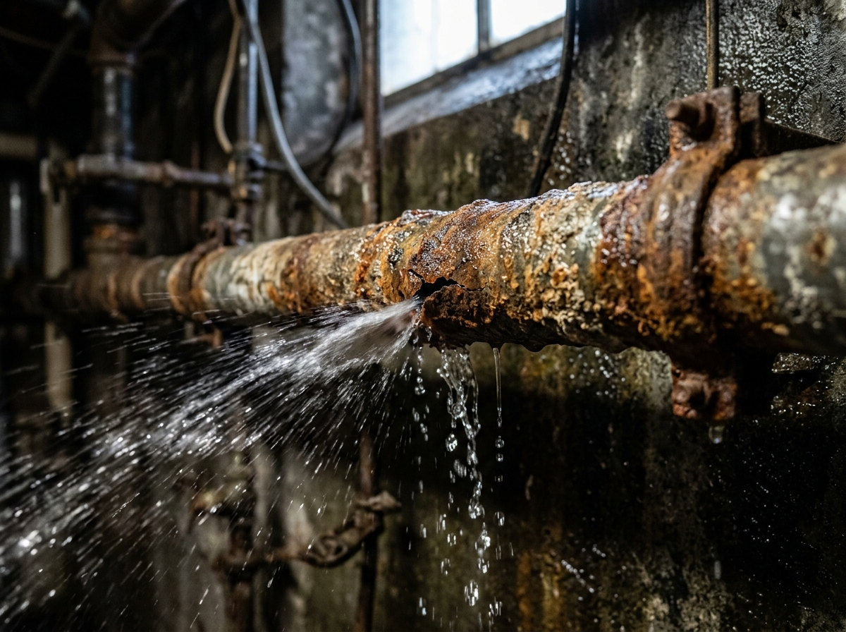 Old corroded galvanized pipe leaking and needing repair or replacement