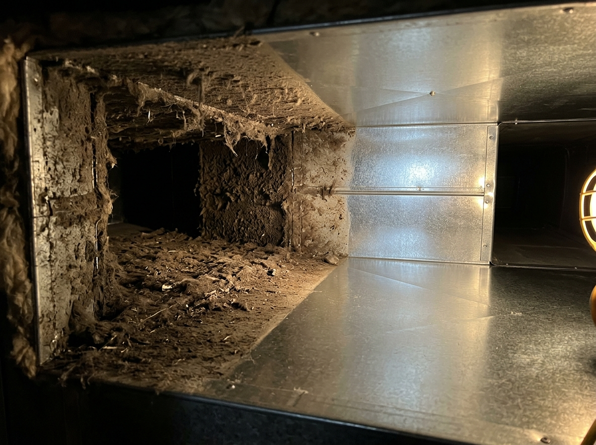 Dusty air duct interior that needs professional cleaning