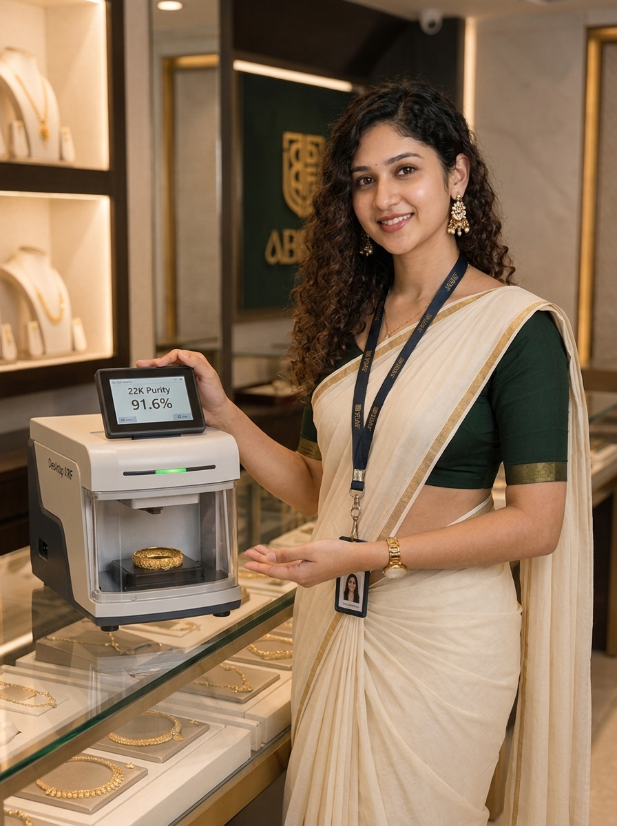 Riya with the ABRAF XRF karat meter