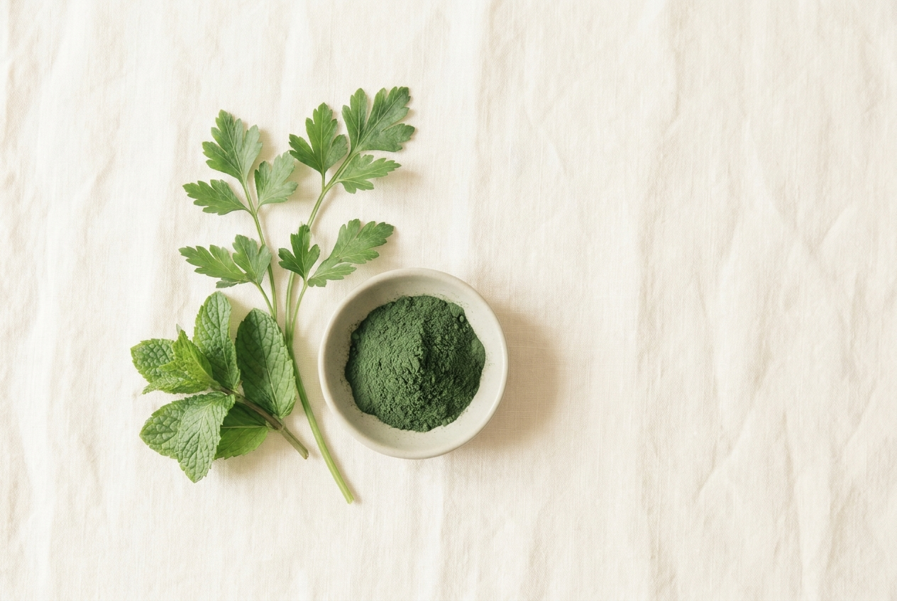 Parsley, peppermint and chlorophyll powder