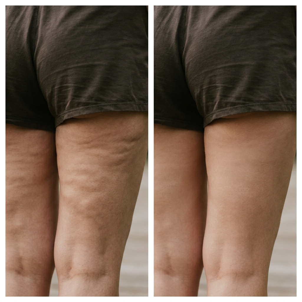 Voor en na: gladdere huid, minder cellulite op de bovenbenen