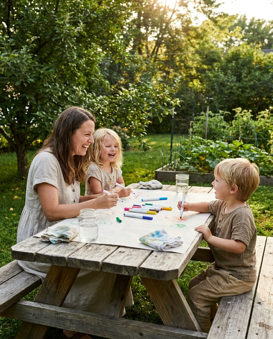 Familie malt gemeinsam mit Aquamalern