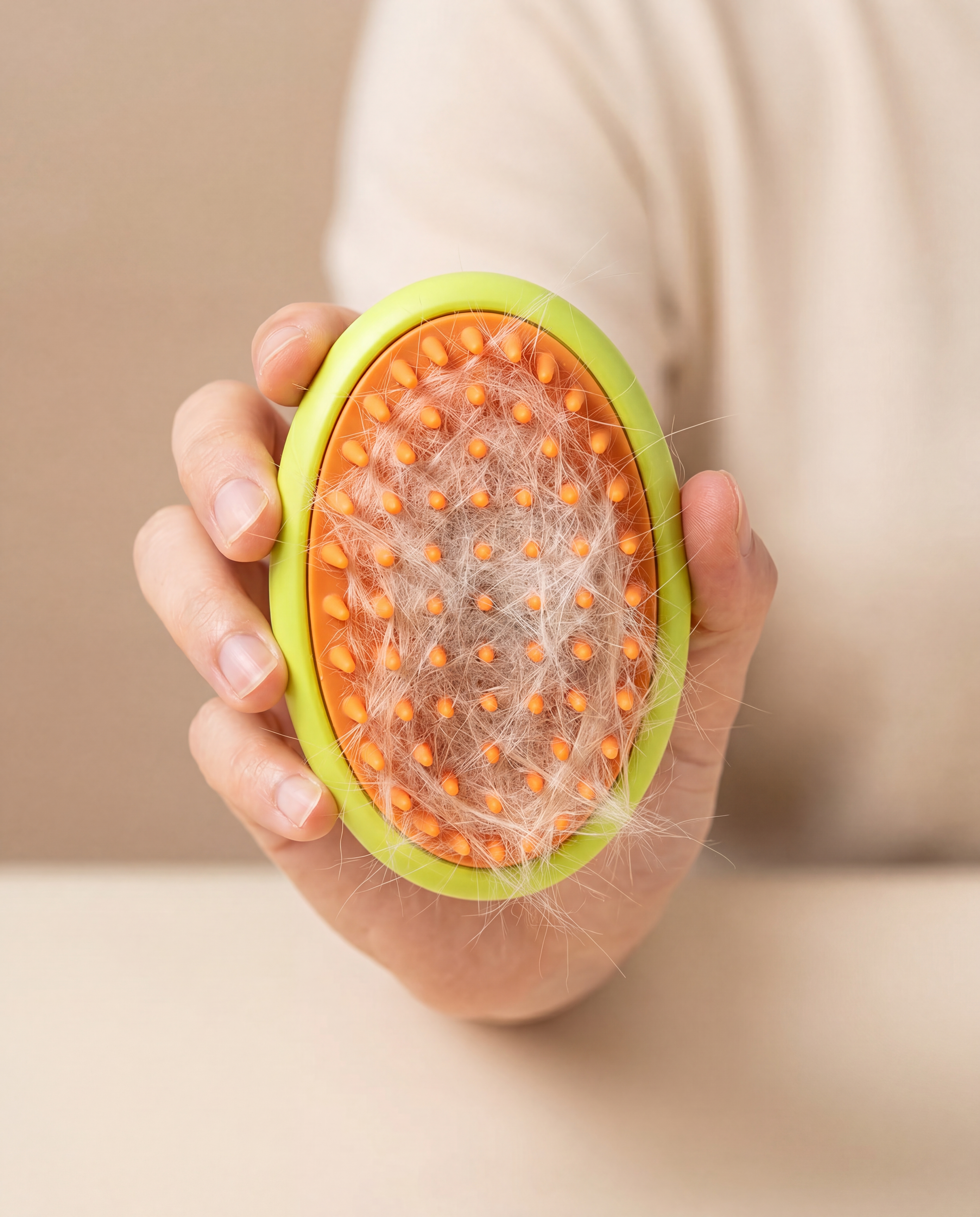 Loose fur lifted into the Mistipaw brush after grooming