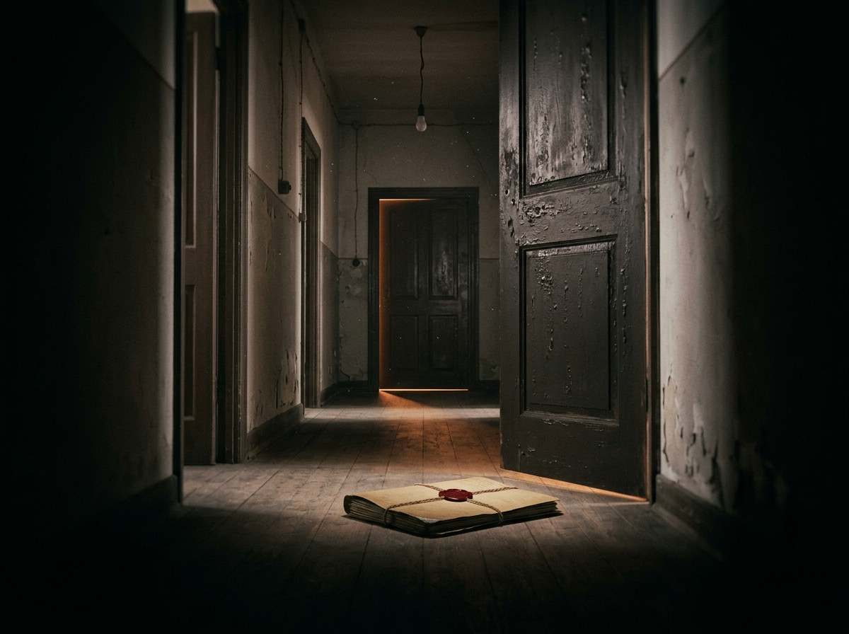 Dossier scell&eacute; au pied d'une porte close