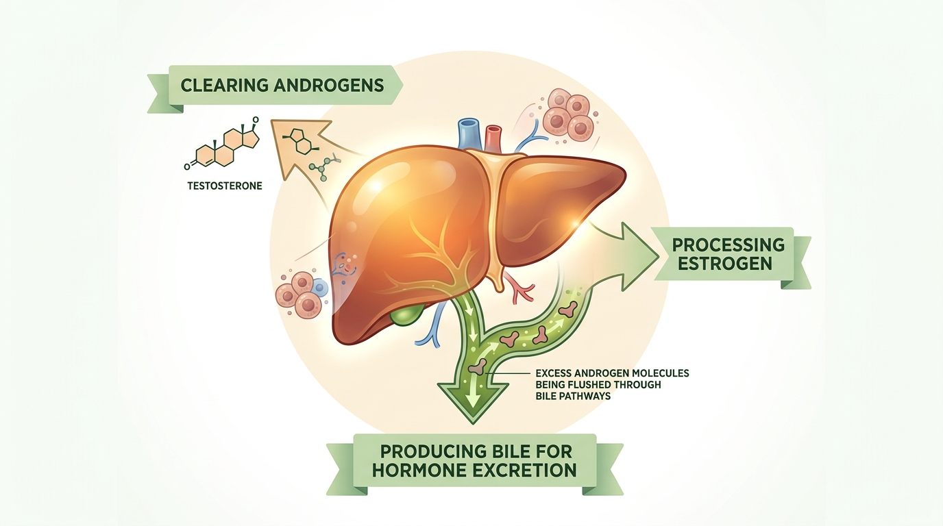 Liver hormone clearance and androgen metabolism