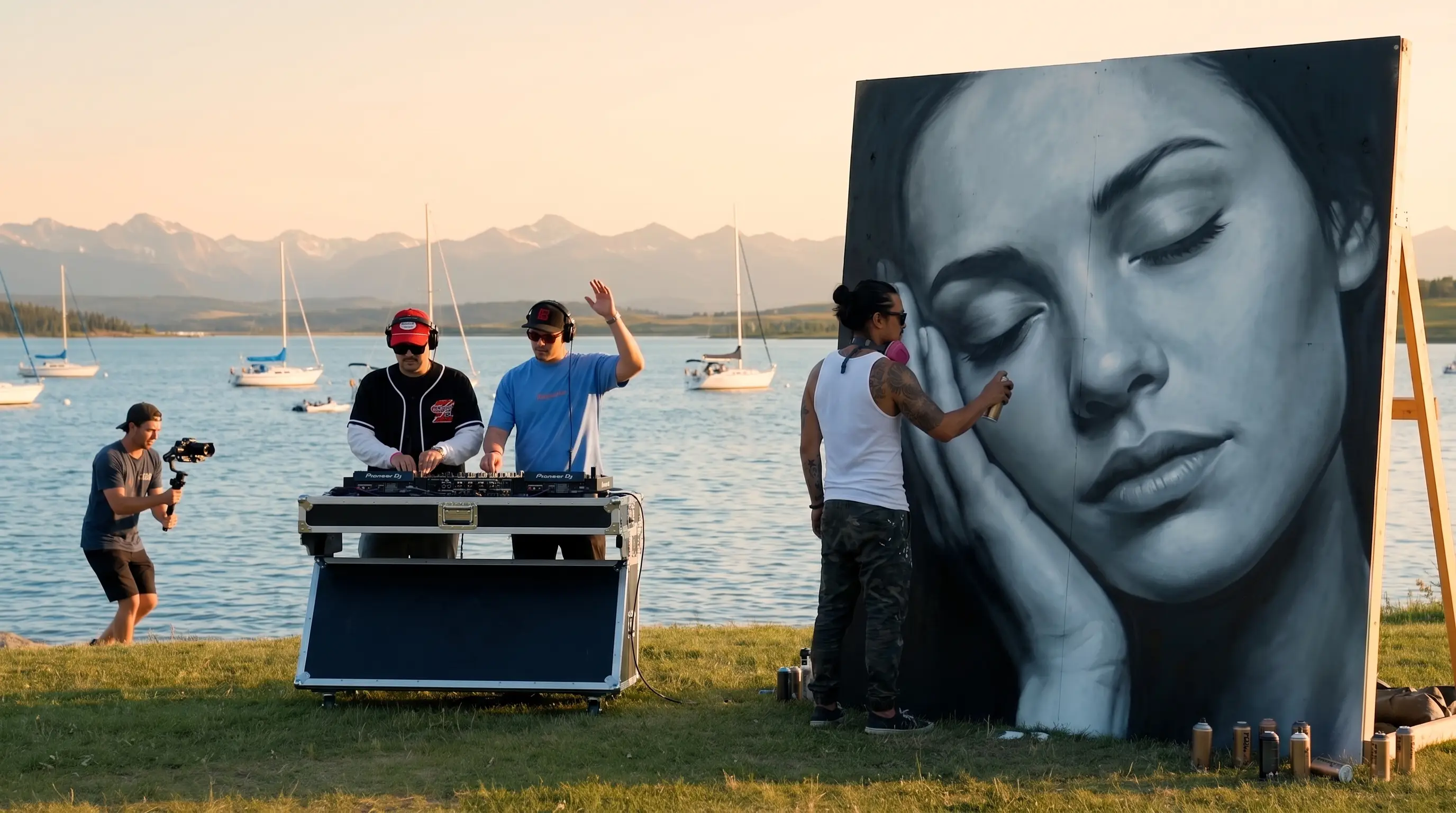 Concept — Alex painting the full panel at Glenmore Reservoir