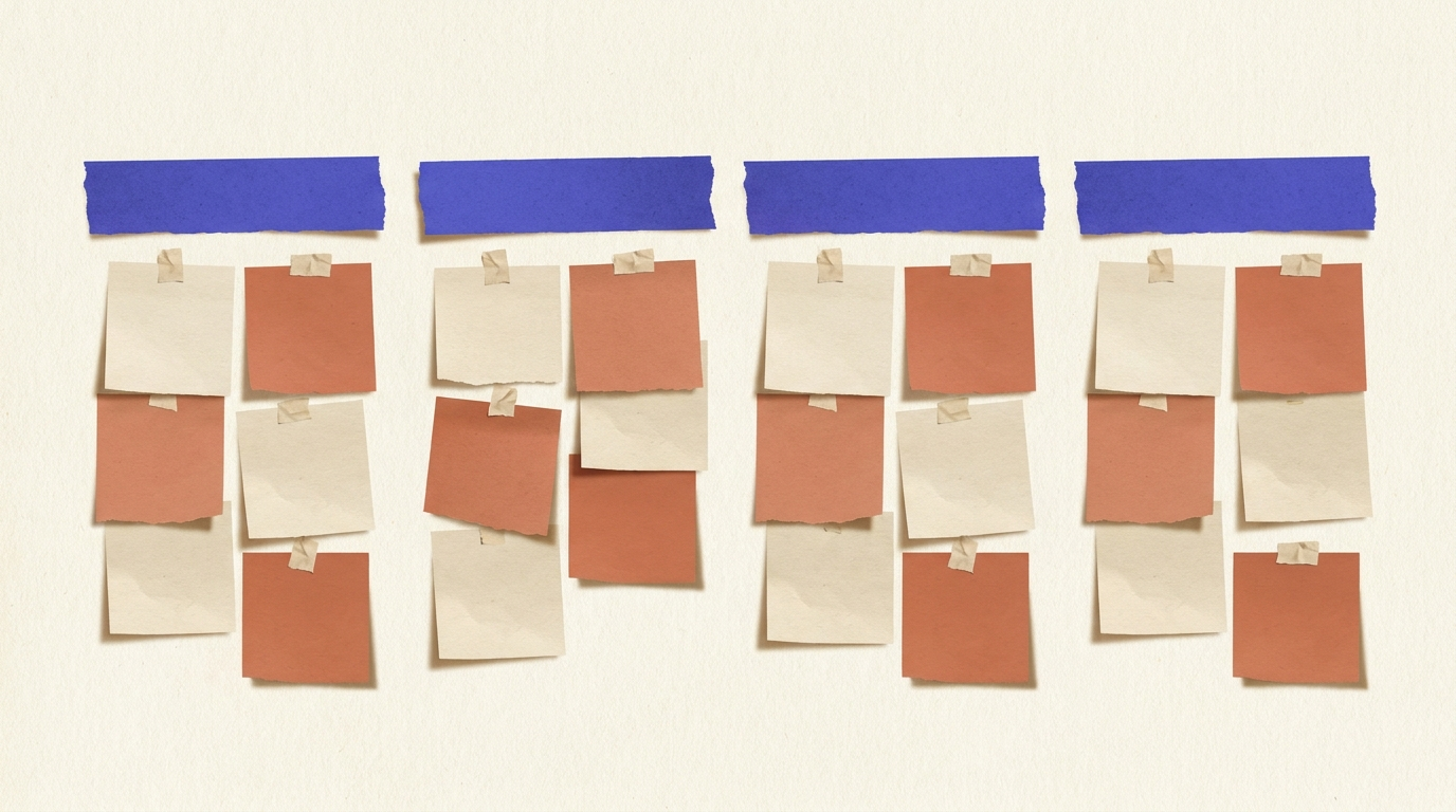 Kanban de production agile à 4 colonnes pour créer un livre blanc B2B en 4 semaines