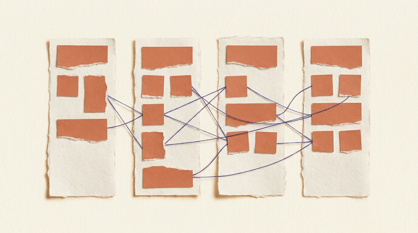 Tableau kanban de production d'un livre blanc B2B avec étapes structurées