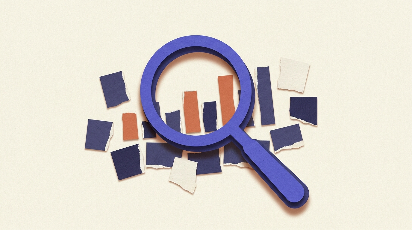 Analyse zoomée de datapoints sous une loupe pour visualisation de données B2B