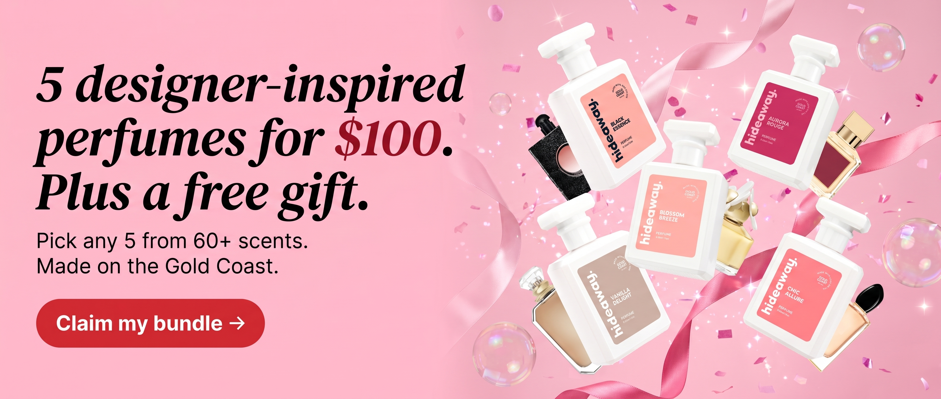 5 Hideaway perfumes for $100 plus a free gift