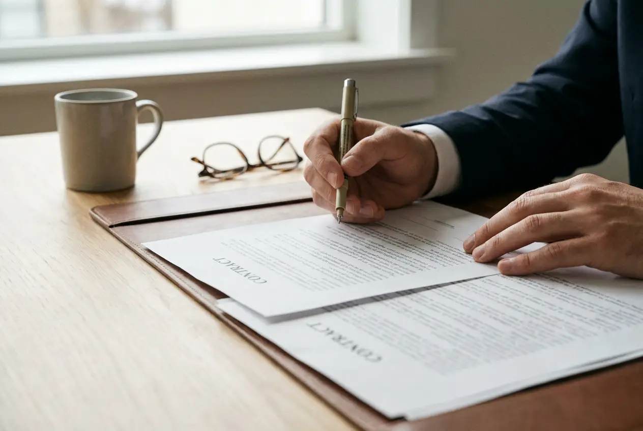 A person reading a modelling contract before signing