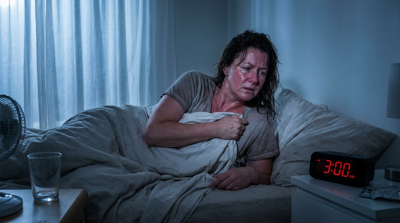 Woman awake at 3am with night sweats