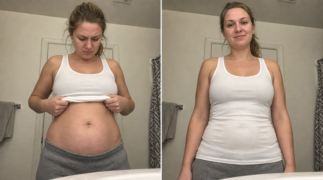 Customer before and after, bloating relief
