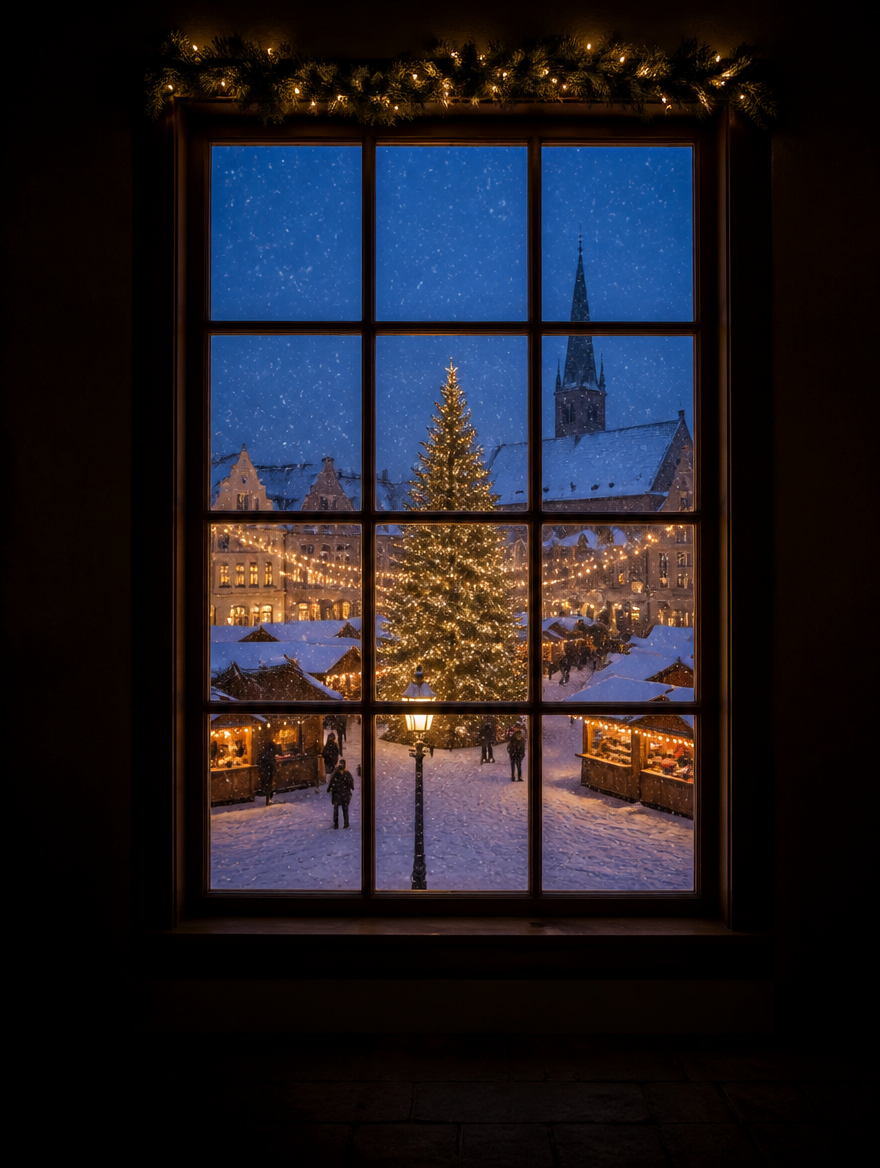 Christmas market at dusk