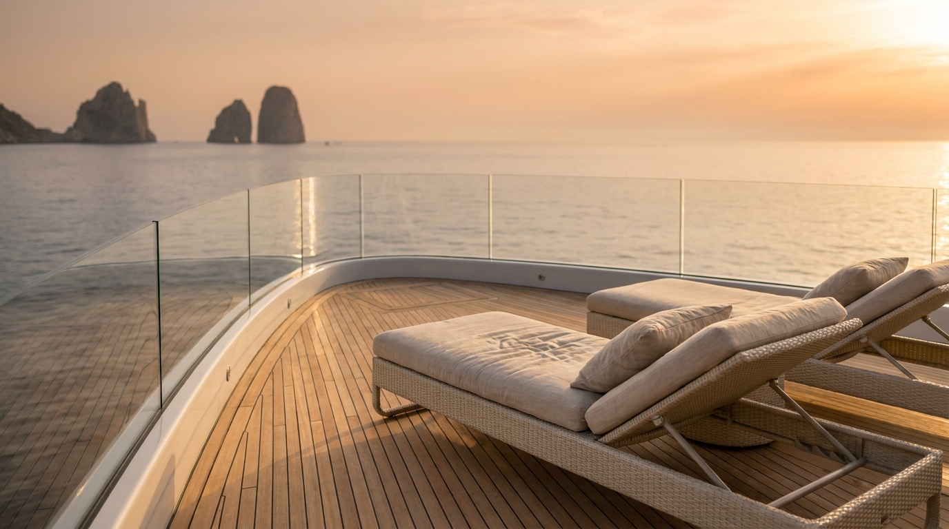 Coperta yacht al tramonto vista Capri