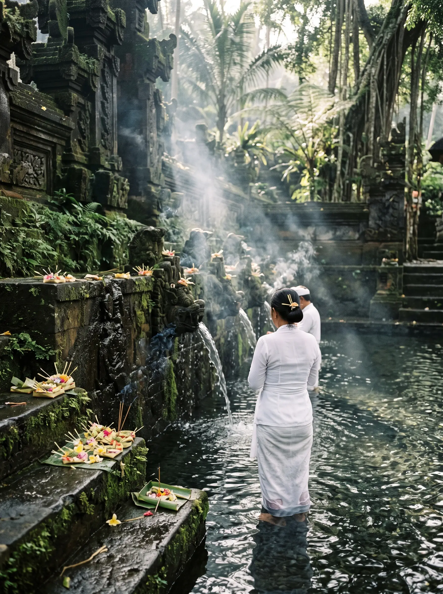 Očistná ceremónia v chráme Tirta Empul