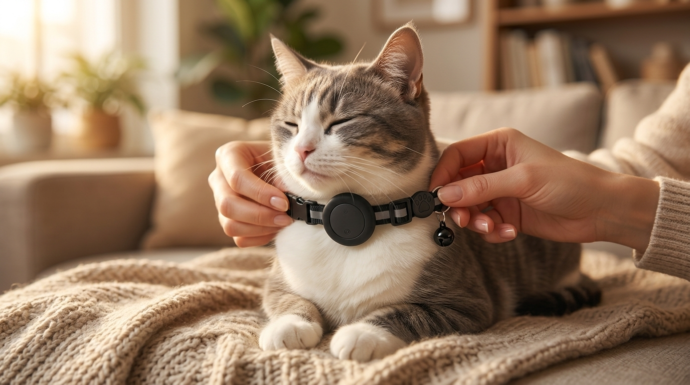 De Félis-halsband wordt bij een kat omgedaan