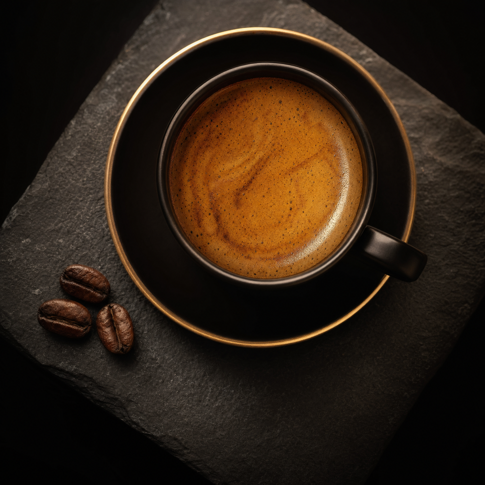 Frisch gezogener Espresso mit dichter haselnussbrauner Crema in der Tasse