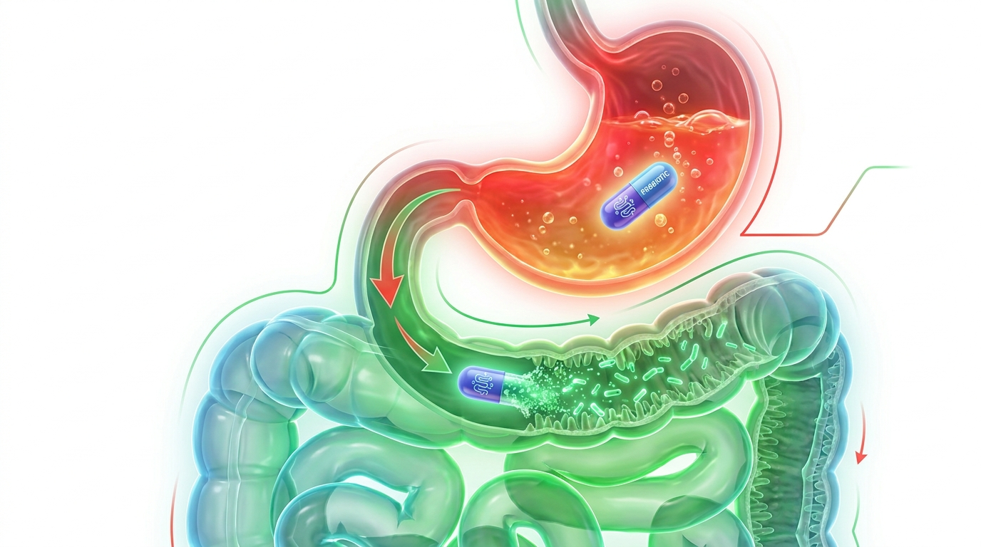 Conventional probiotics face stomach acid, heat, and moisture — most die before reaching the gut.