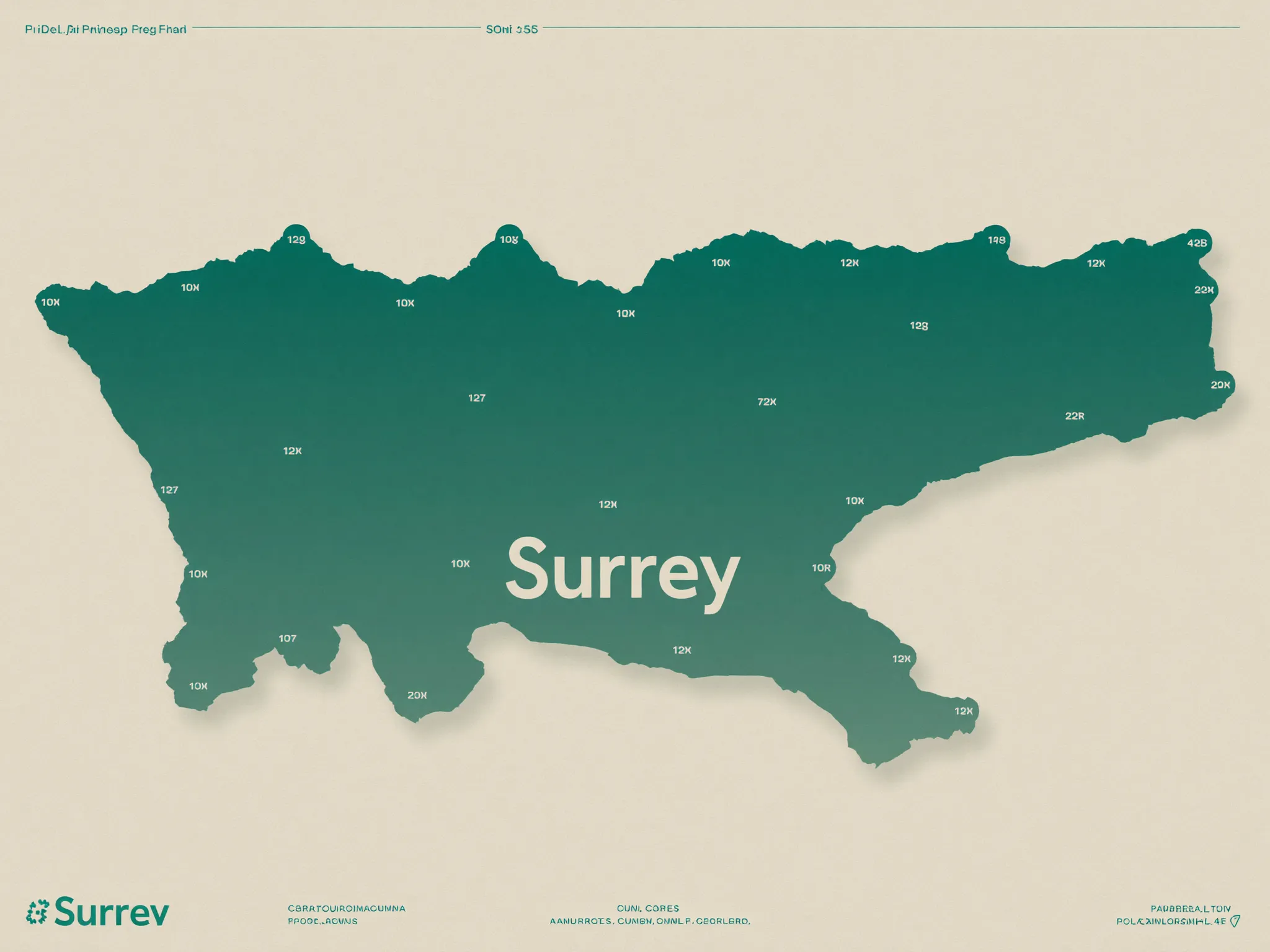 Illustrated map of Surrey showing the whole county covered by Aims Homecare