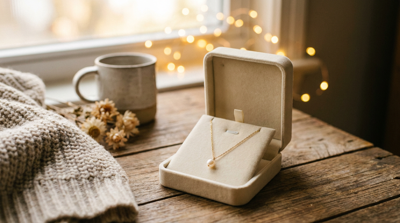 Zarte goldene Halskette in einer eleganten Geschenkbox