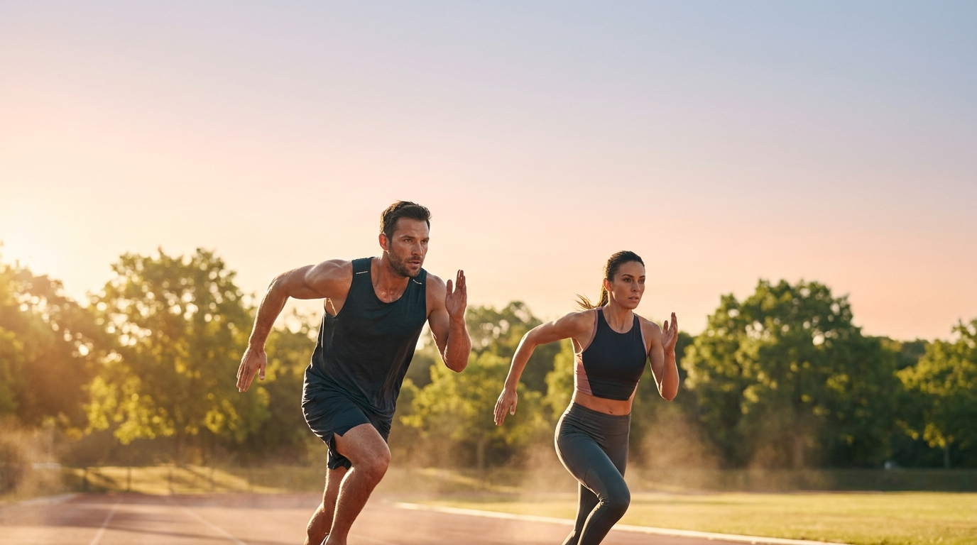 Sportlicher Mann und sportliche Frau beim Training mit fitrabbit BIO Rüben Herz