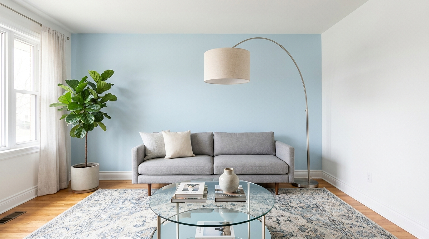 Wohnzimmer nach Renovierung – frische weiße Wände