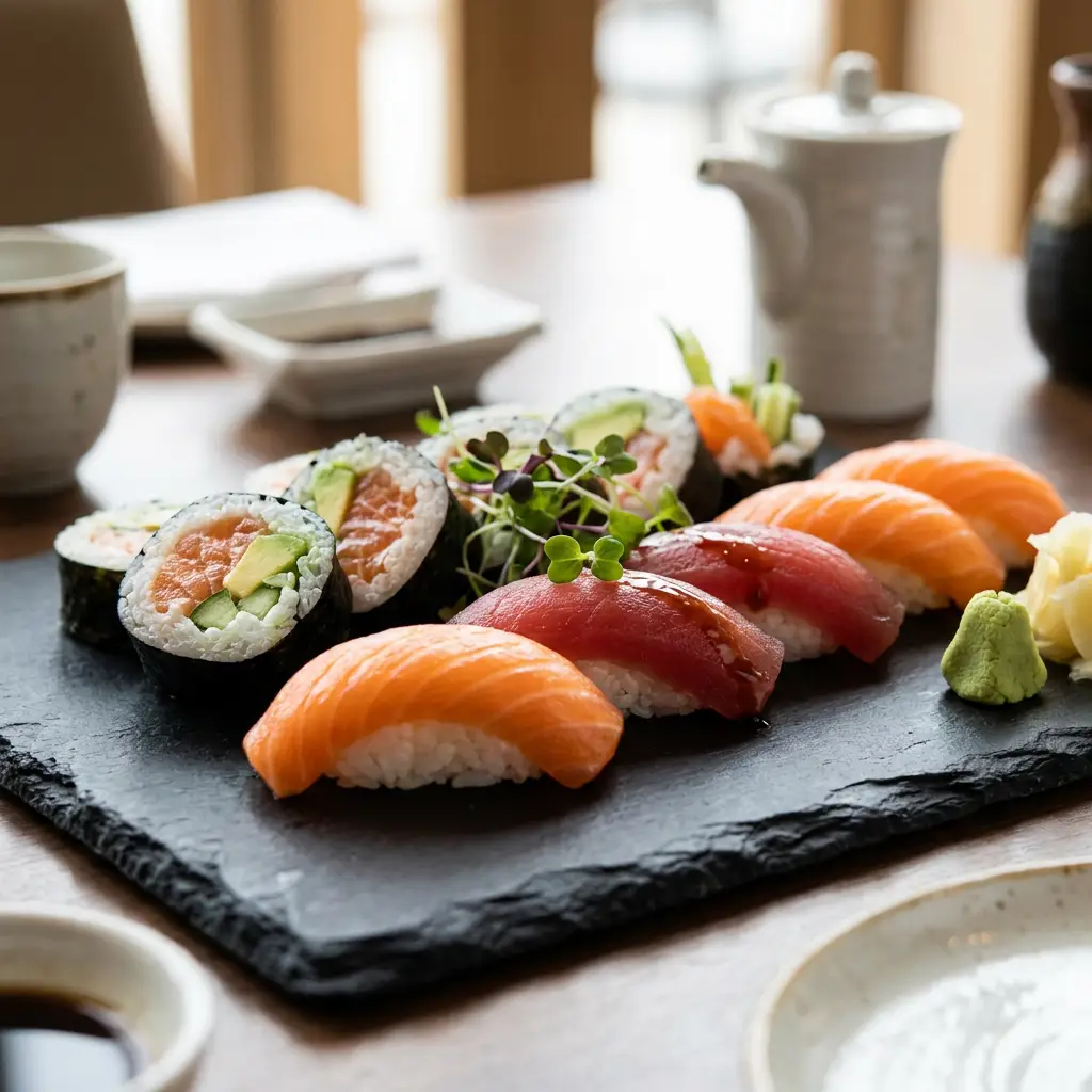 Sushi Japonés fresco nigiri y maki